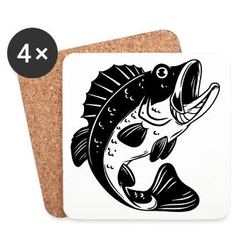 pêche, fan de pêche, canne à pêche - Dessous de verre (lot de 4) - blanc - Devant