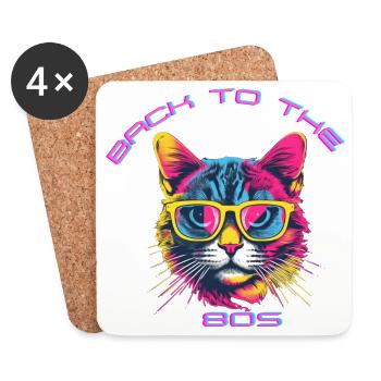 Retro Katzen-Design mit Sonnenbrille - Untersetzer (4er-Set) - Weiß - Vorne