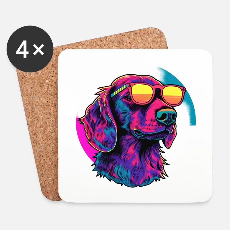 Neon Hund mit Sonnenbrille - Untersetzer (4er-Set) - Weiß