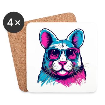 Chien néon avec lunettes de soleil - Dessous de verre (lot de 4) - blanc - Devant