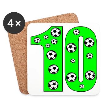 Zahl 10 - Zehn - Fussball - 10. Kindergeburtstag - Untersetzer (4er-Set) - Weiß - Vorne