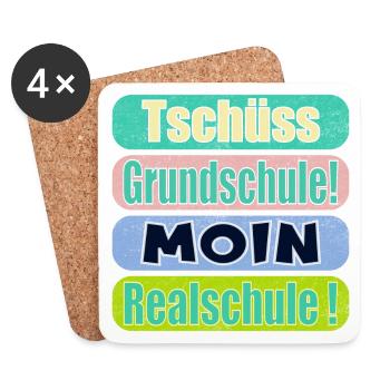 Tschüss Grundschule - Moin Realschule - Untersetzer (4er-Set) - Weiß - Vorne