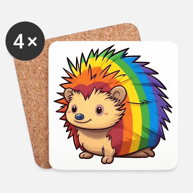 Igel-Design in Regenbogenflaggenfarben | Stolz - Untersetzer (4er-Set) - Weiß