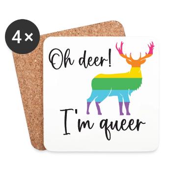 Pride Month LGBTQ - Oh Hirsch, ich bin queer! - Untersetzer (4er-Set) - Weiß - Vorne