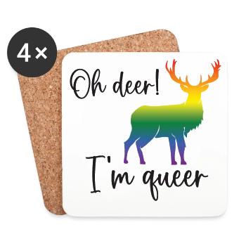 Pride Month LGBTQ - Oh Hirsch, ich bin queer! - Untersetzer (4er-Set) - Weiß - Vorne