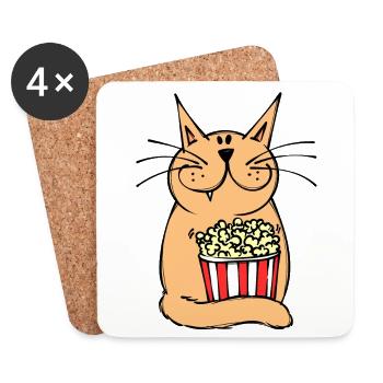 Soirée cinéma chat films regarder cinéma soirée télévision - Dessous de verre (lot de 4) - blanc - Devant