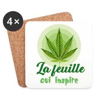 La feuille qui inspire - Feuille de cannabis - Bob - Dessous de verre (lot de 4) - blanc - Devant