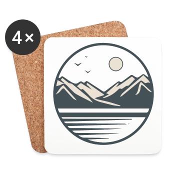 Montagnes Paysage montagneux avec soleil et oiseaux - Dessous de verre (lot de 4) - blanc - Devant