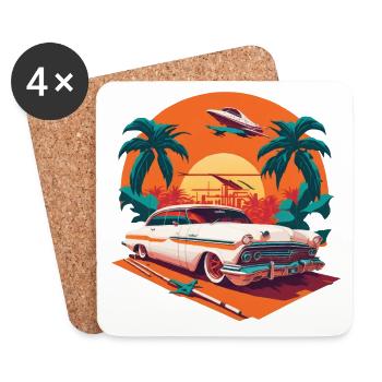 Palmen Sonnenuntergang Auto Urlaub amerikanisch - Untersetzer (4er-Set) - Weiß - Vorne
