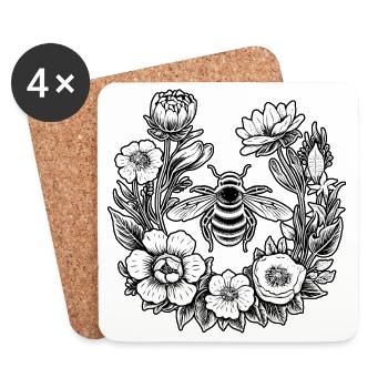 couronne de fleurs apiculteur apiculteur prairie abeilles fleurs fleurs - Dessous de verre (lot de 4) - blanc - Devant