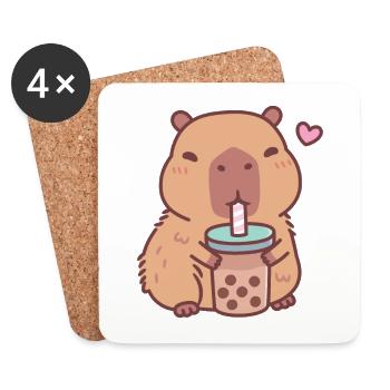 Niedliche Capybara liebt es, Bubble Tea zu trinken - Untersetzer (4er-Set) - Weiß - Vorne