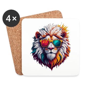 Lion à lunettes de soleil néon - Dessous de verre (lot de 4) - blanc - Devant