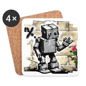 Robot Comic Graffiti Wall Character Rose Urban - Coasters (set of 4) - white - Front