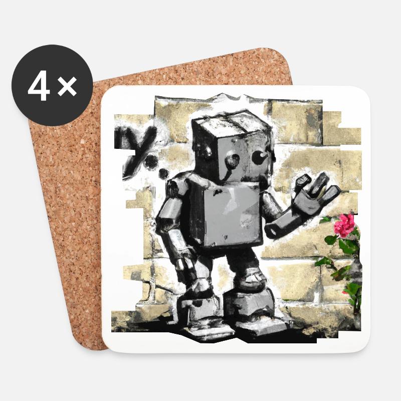 roboter comic graffiti wand charakter rose urban - Untersetzer (4er-Set) - Weiß
