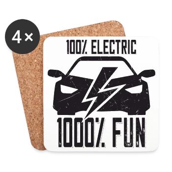 100% électrique 1000% Fun - pour les fans de voitures électriques - Dessous de verre (lot de 4) - blanc - Devant