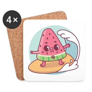 Cute Watermelon Surfing The Waves Funny - Coasters (set of 4) - white - Front