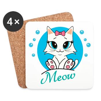 Niedliche Katze und ihre blauen Blasen - Untersetzer (4er-Set) - Weiß - Vorne