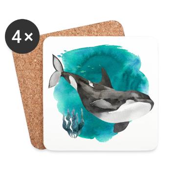 Aquarelle d’orque – Impression d’art Deep Ocean - Dessous de verre (lot de 4) - blanc - Devant