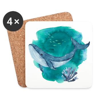 Blue Whale Watercolor – Ocean Wildlife Art - Coasters (set of 4) - white - Front