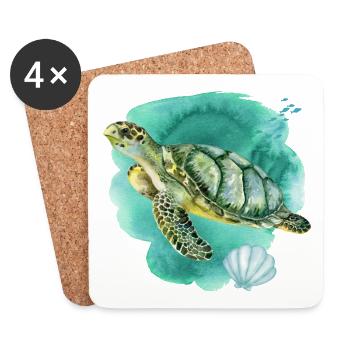 Sea Turtle Ocean Watercolor  - Coasters (set of 4) - white - Front