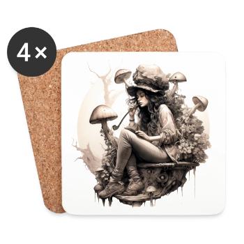 Pipe fumant champignon femme - Dessous de verre (lot de 4) - blanc - Devant