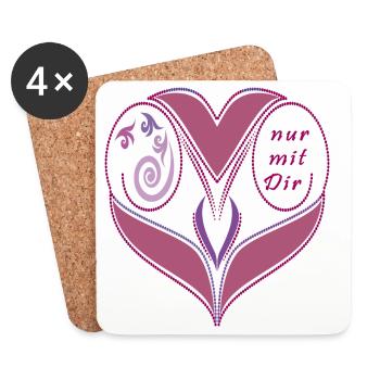 Herzornament, Liebe - Untersetzer (4er-Set) - Weiß - Vorne