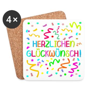 Herzlichen Glückwunsch Geburtstagsgrüße Konfetti - Untersetzer (4er-Set) - Weiß - Vorne