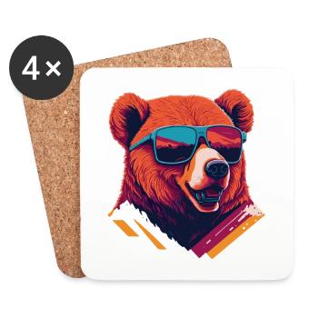 Bold and Bearish: Retro Bear T-Shirt - Coasters (set of 4) - white - Front