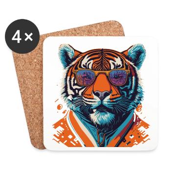 Wild und furchtlos: Retro Tiger T-Shirt - Untersetzer (4er-Set) - Weiß - Vorne