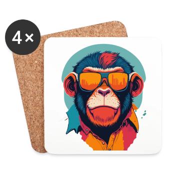 Playful Swagger: Retro Monkey T-Shirt - Coasters (set of 4) - white - Front