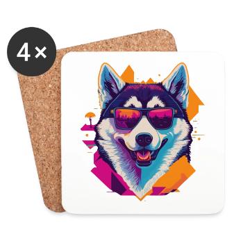 Frosty Fury: Retro Husky T-Shirt - Untersetzer (4er-Set) - Weiß - Vorne