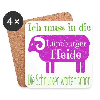 Lüneburger Heide Motiv mit Heidschnucke - Untersetzer (4er-Set) - Weiß - Vorne