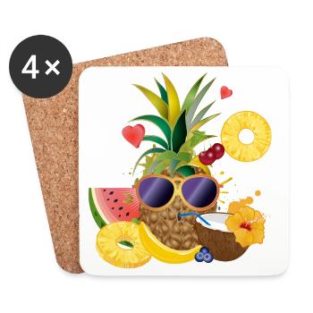 cooles Sommer Motiv Ananas mit Kokosnuss - Untersetzer (4er-Set) - Weiß - Vorne