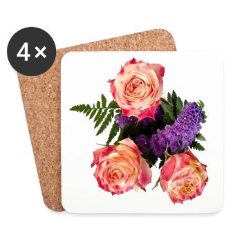 Bouquet de roses à la lueur lavande - Dessous de verre (lot de 4) - blanc - Devant