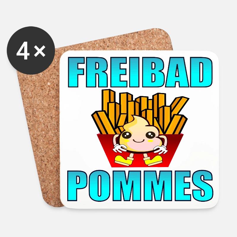 FREIBAD POMMES FRITTEN SOMMER - Untersetzer (4er-Set) - Weiß