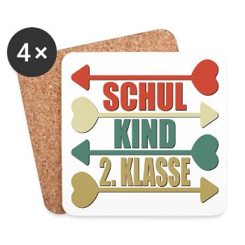 SCHULKIND 2. KLASSE RETRO GRUNDSCHULE - Untersetzer (4er-Set) - Weiß - Vorne