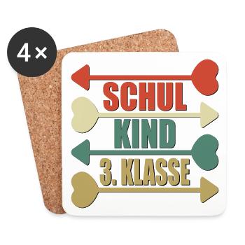 3. Klasse Grundschule RETRO SCHULKIND - Untersetzer (4er-Set) - Weiß - Vorne