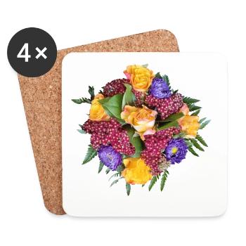 Yellow-Purple Rose Bouquet Mix - Coasters (set of 4) - white - Front