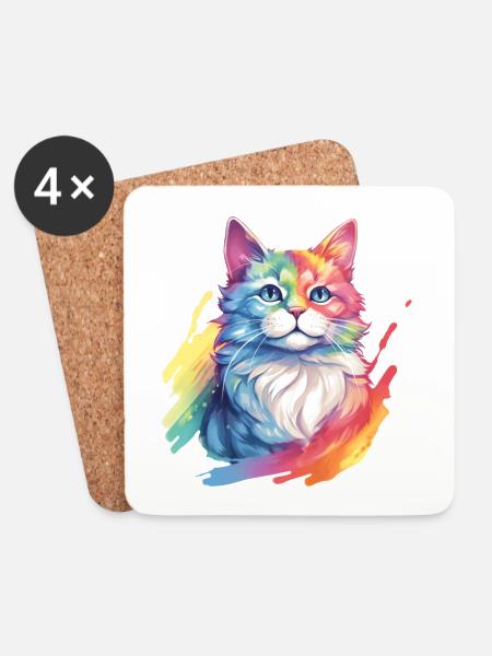 Rainbow Cat – Picturesque Rainbow Cat - Coasters (set of 4) - white