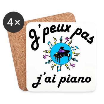 J'peux pas j'ai piano texte noir - Dessous de verre (lot de 4) - blanc - Devant