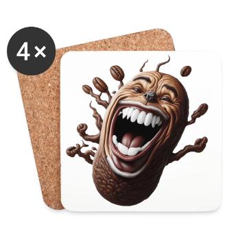 Glückliche Kaffeebohne - Untersetzer (4er-Set) - Weiß - Vorne