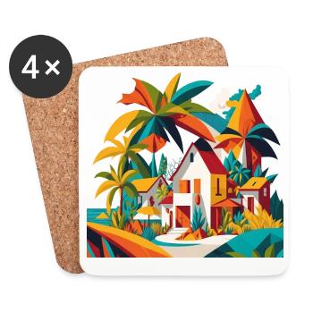 Maison sous les palmiers au bord de la mer - Dessous de verre (lot de 4) - blanc - Devant