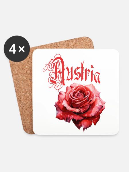 Austria Rose – Rote Blume - Vintage-Schrift - Untersetzer (4er-Set) - Weiß