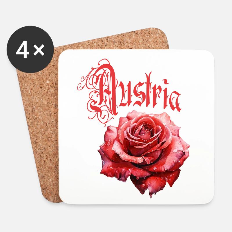 Austria Rose – Rote Blume - Vintage-Schrift - Untersetzer (4er-Set) - Weiß