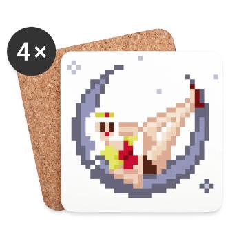 Pixel Pinup: Girl on the Moon - Coasters (set of 4) - white - Front