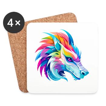 Regenbogen Drache Kopf - Untersetzer (4er-Set) - Weiß - Vorne