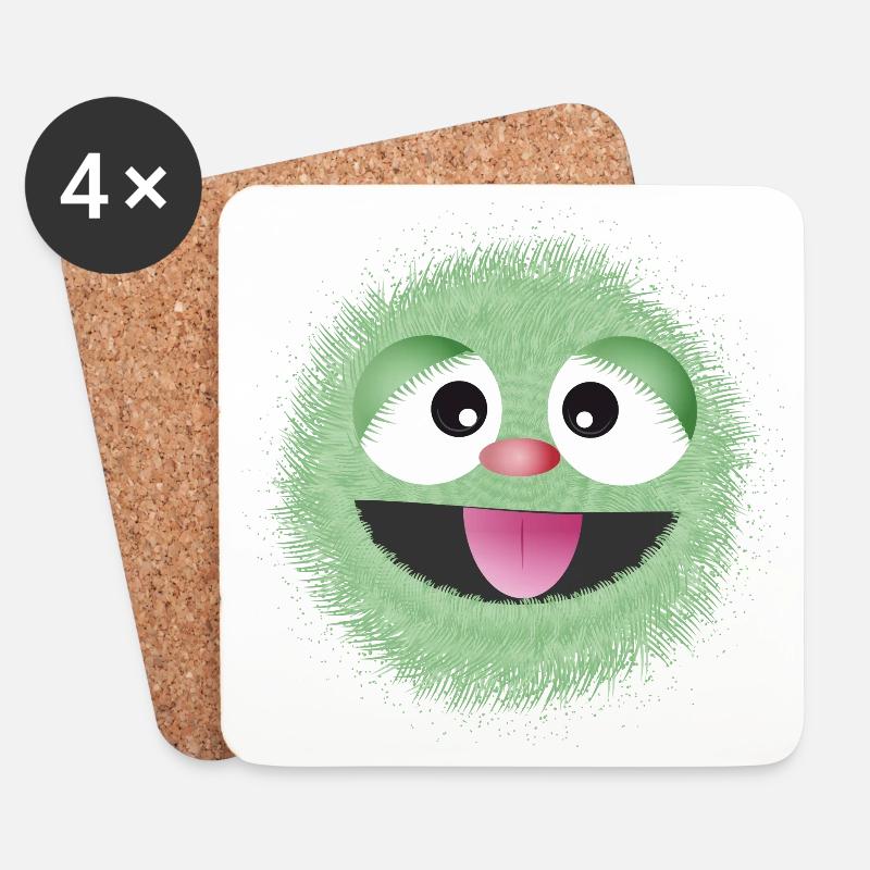 knuffiges mintgrünes witziges Monster Gesicht - Untersetzer (4er-Set) - Weiß