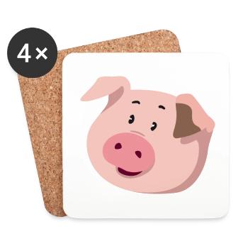 Piggy Head – Cute Animal Illustration - Coasters (set of 4) - white - Front