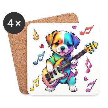 Chiot Rock Star Hound - Arc-en-ciel - Dessous de verre (lot de 4) - blanc - Devant