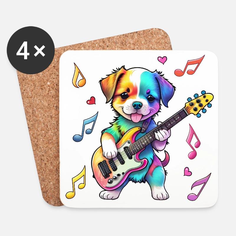 Rock Star Hound Welpe – Regenbogen - Untersetzer (4er-Set) - Weiß